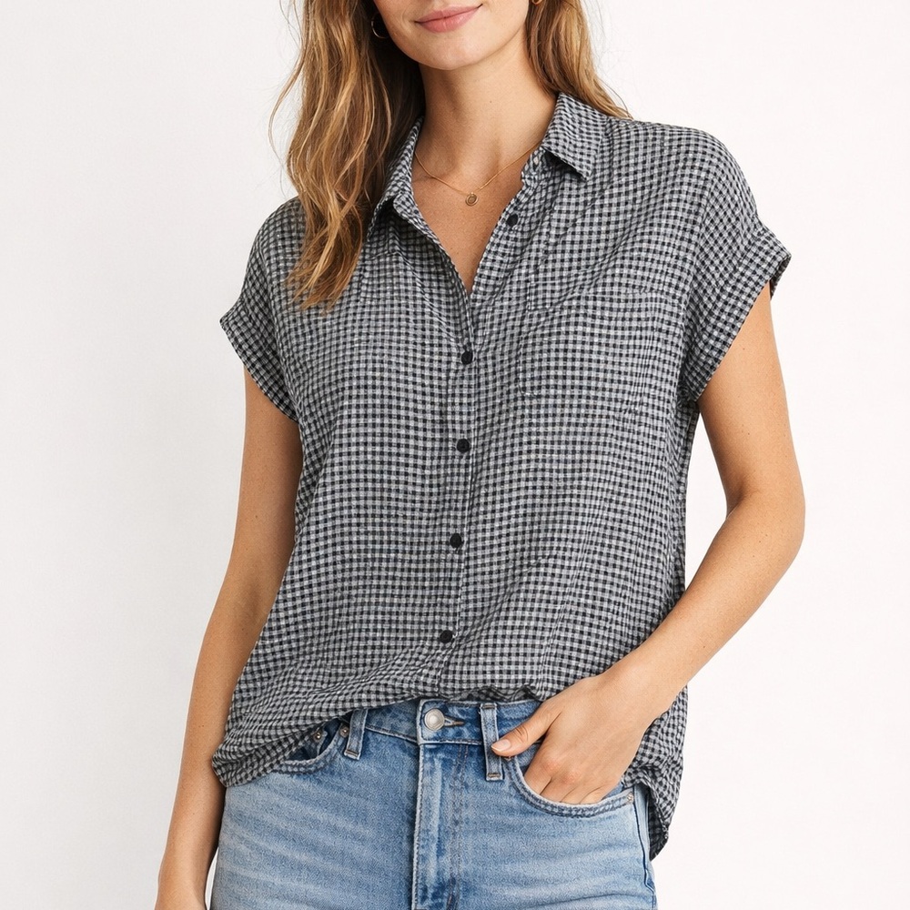 Madewell Black & White Gingham Short-Sleeve Button-Down
